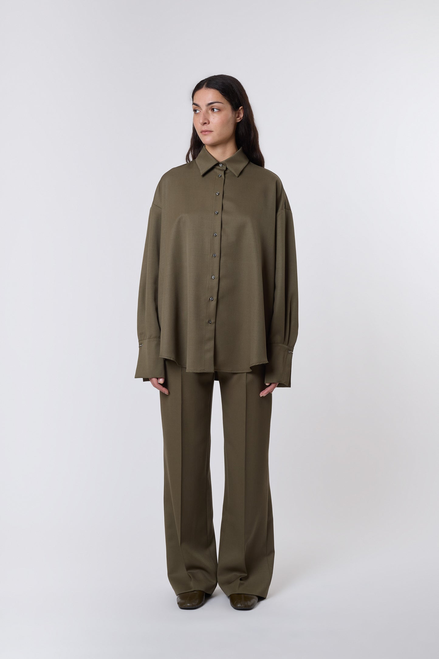Camicia in Olive Wool