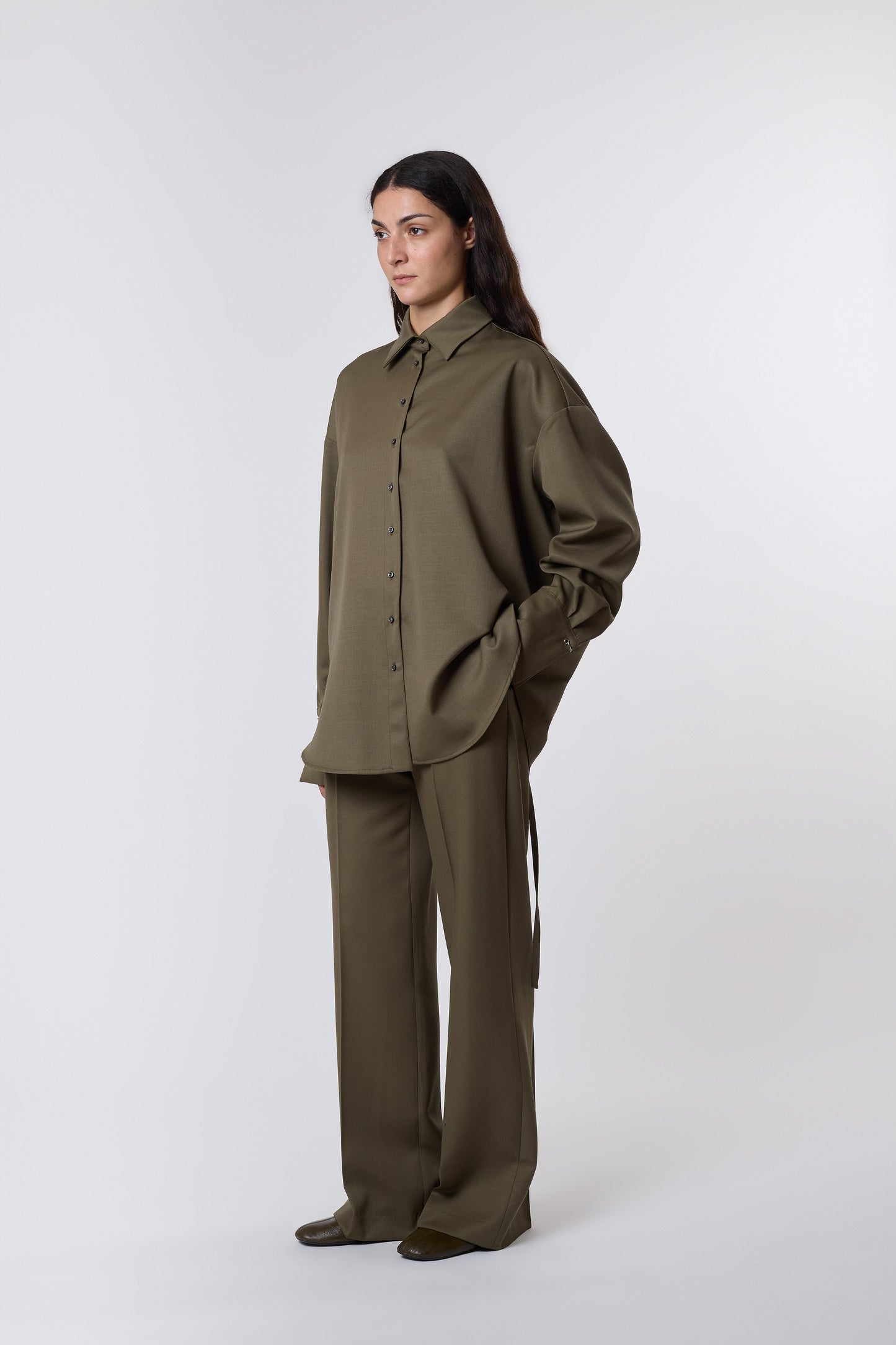 Camicia in Olive Wool