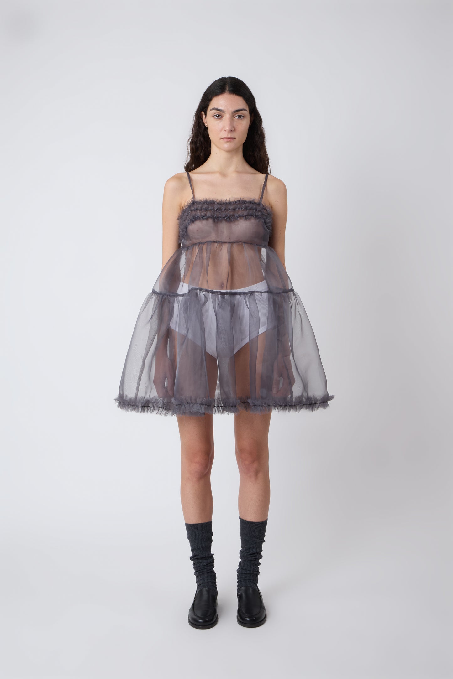 Eloise Dress in Grey Ruched Organza
