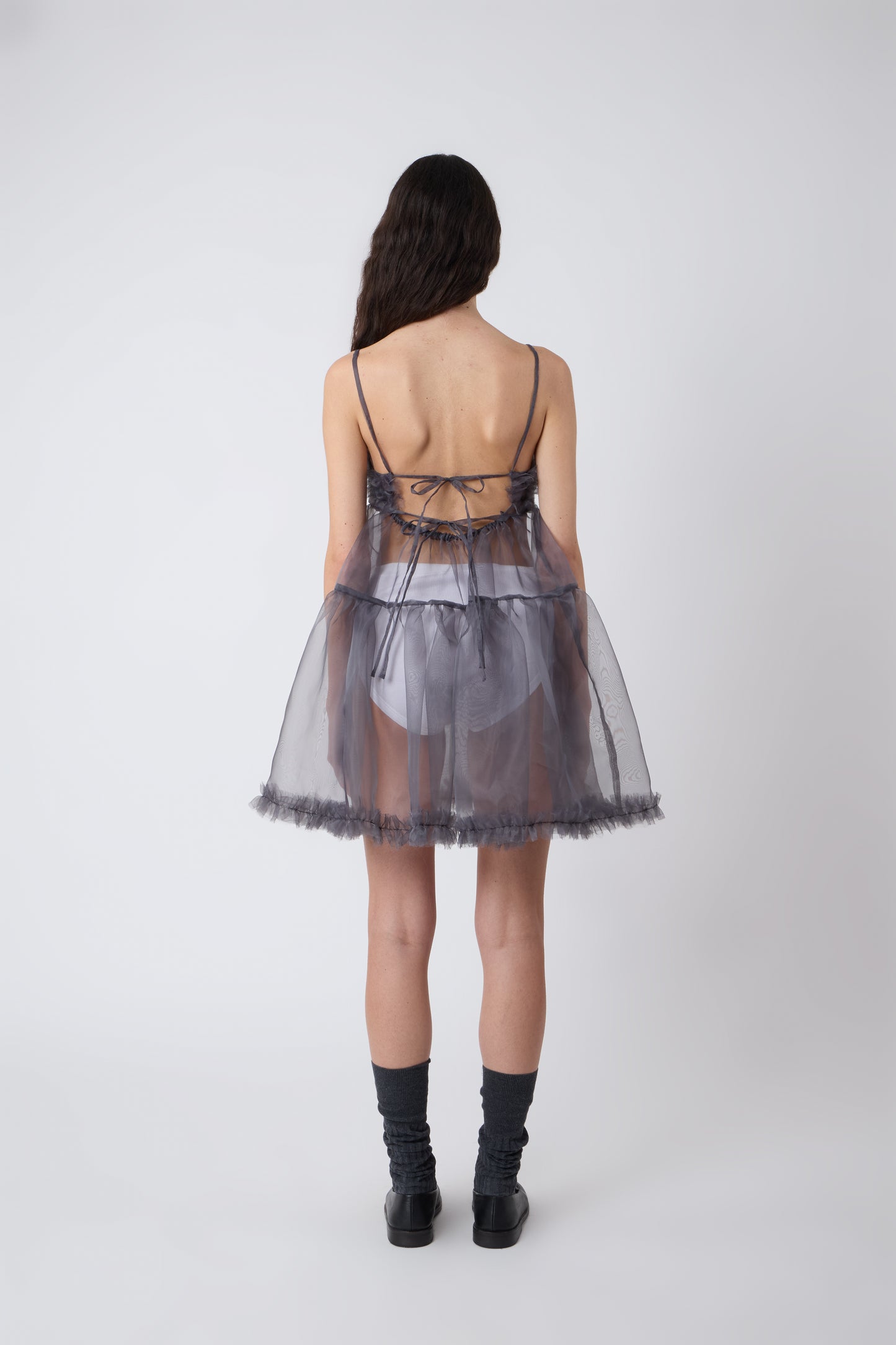 Eloise Dress in Grey Ruched Organza