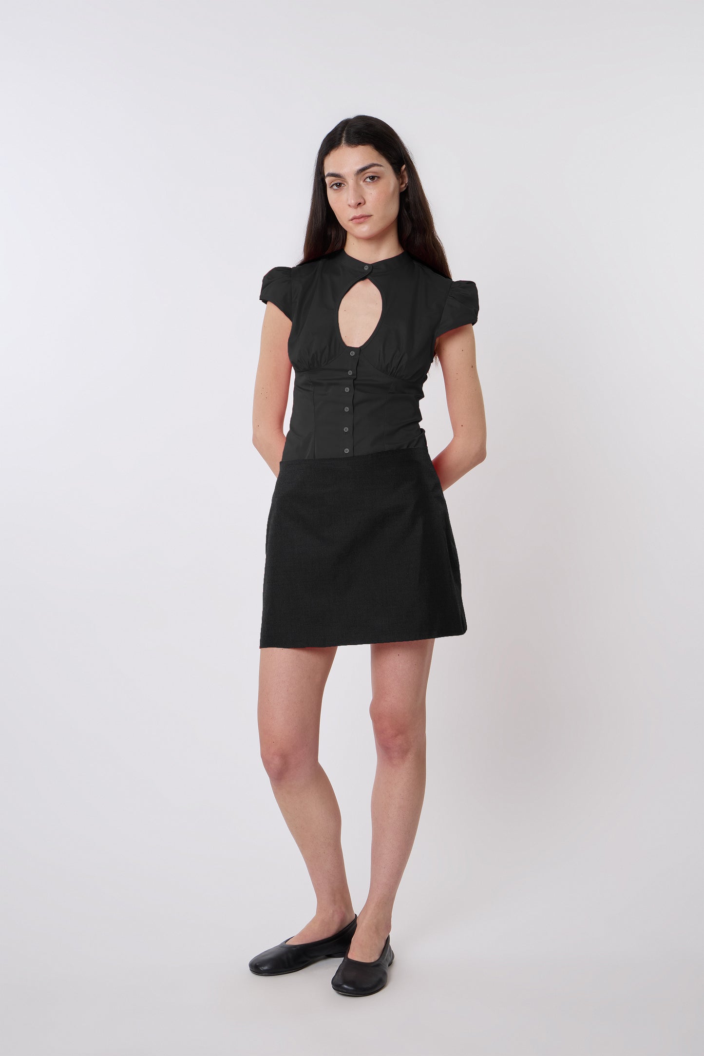 Lea Skirt in Gessato Brown Wool