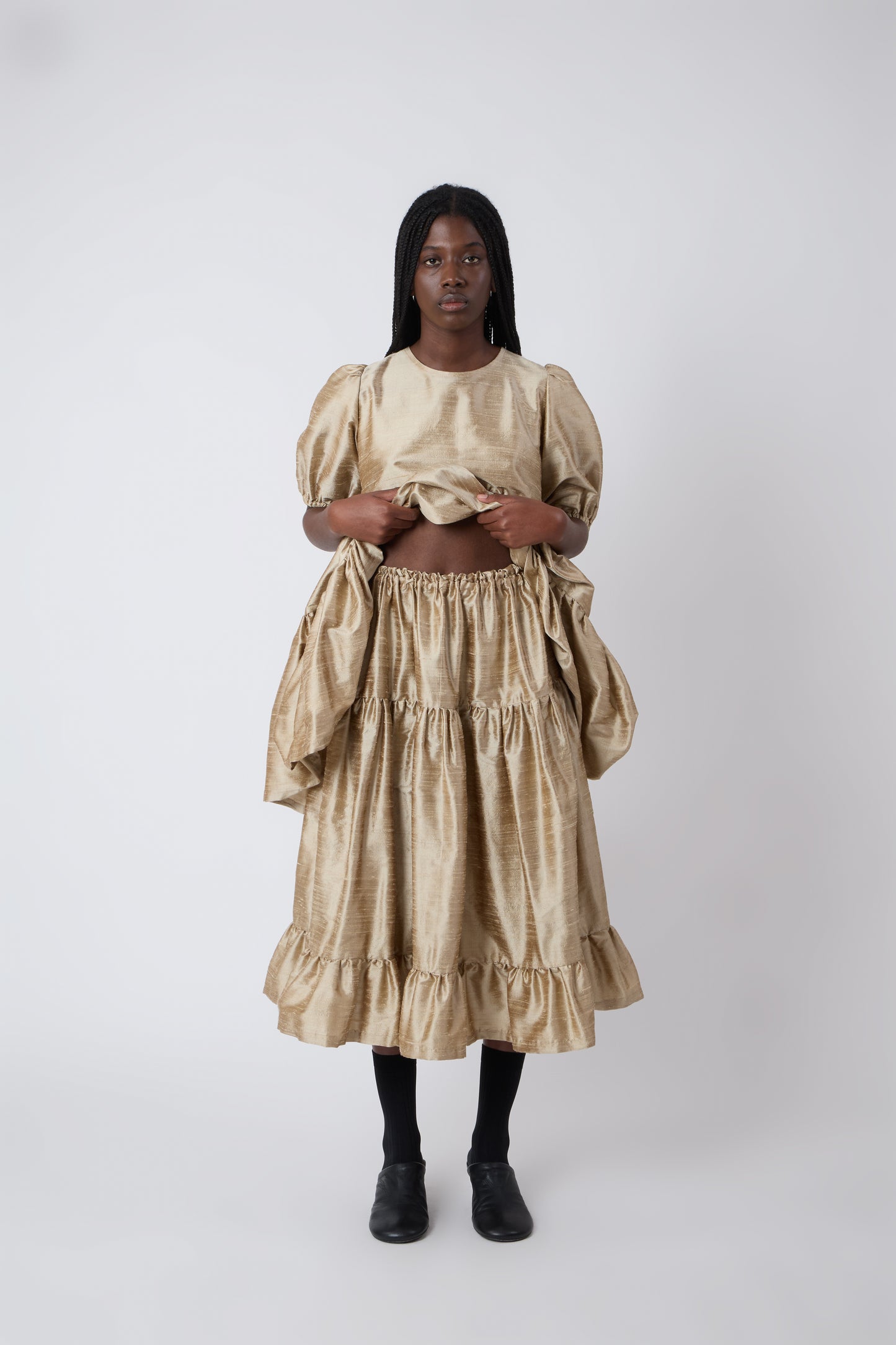 Margot Skirt in Gold Shantung - Archive