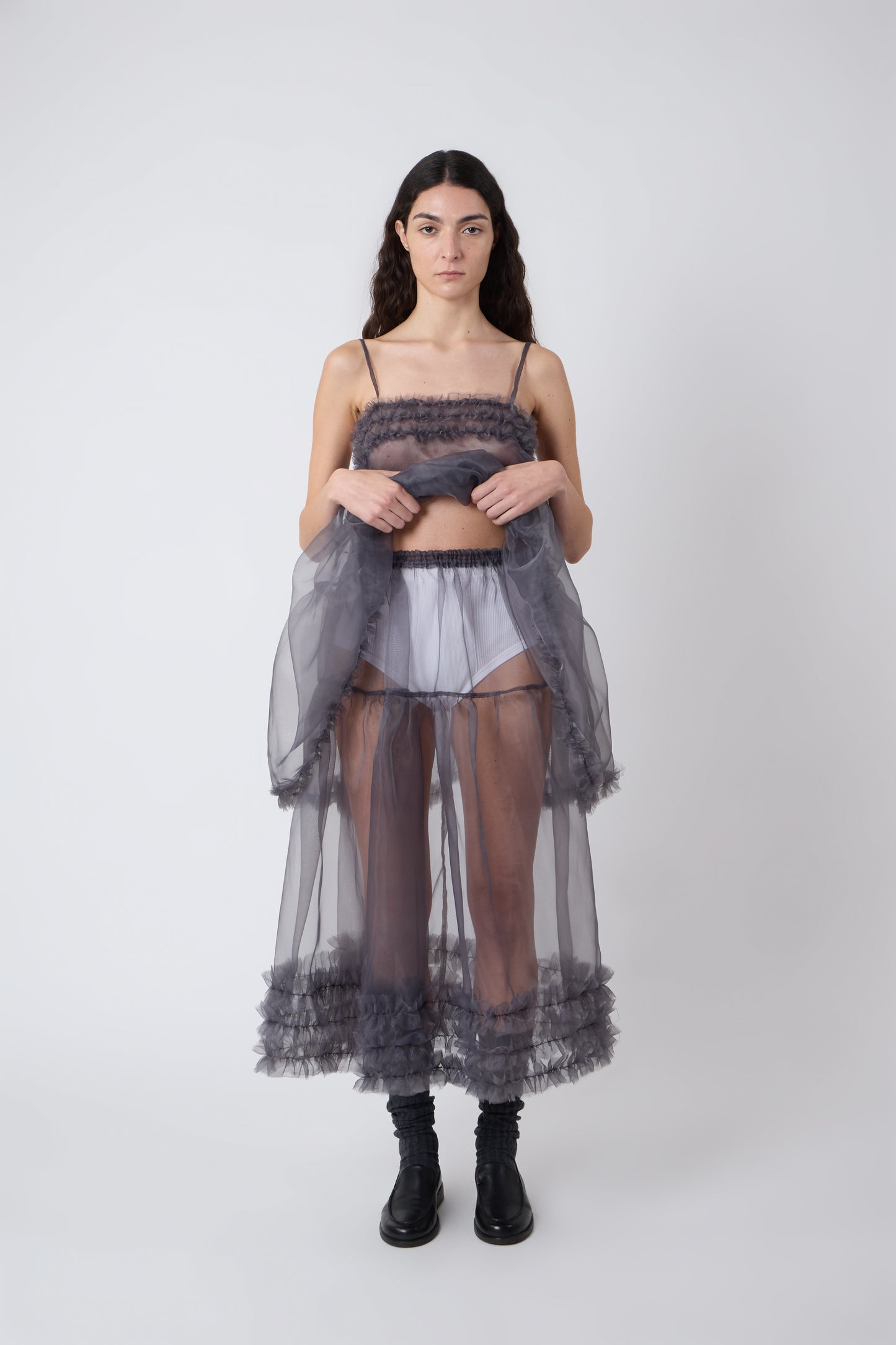 Margot Skirt in Grey Ruched Organza