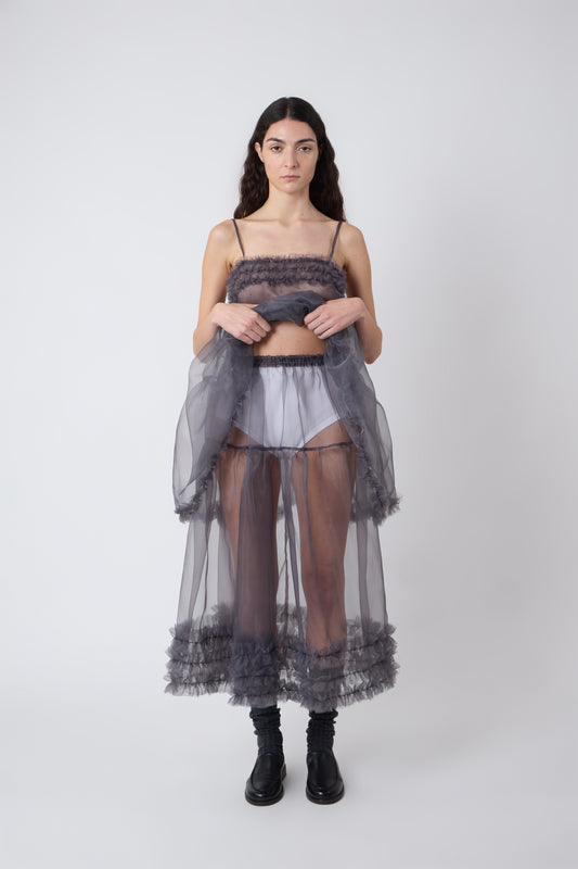 Margot Skirt in Grey Ruched Organza
