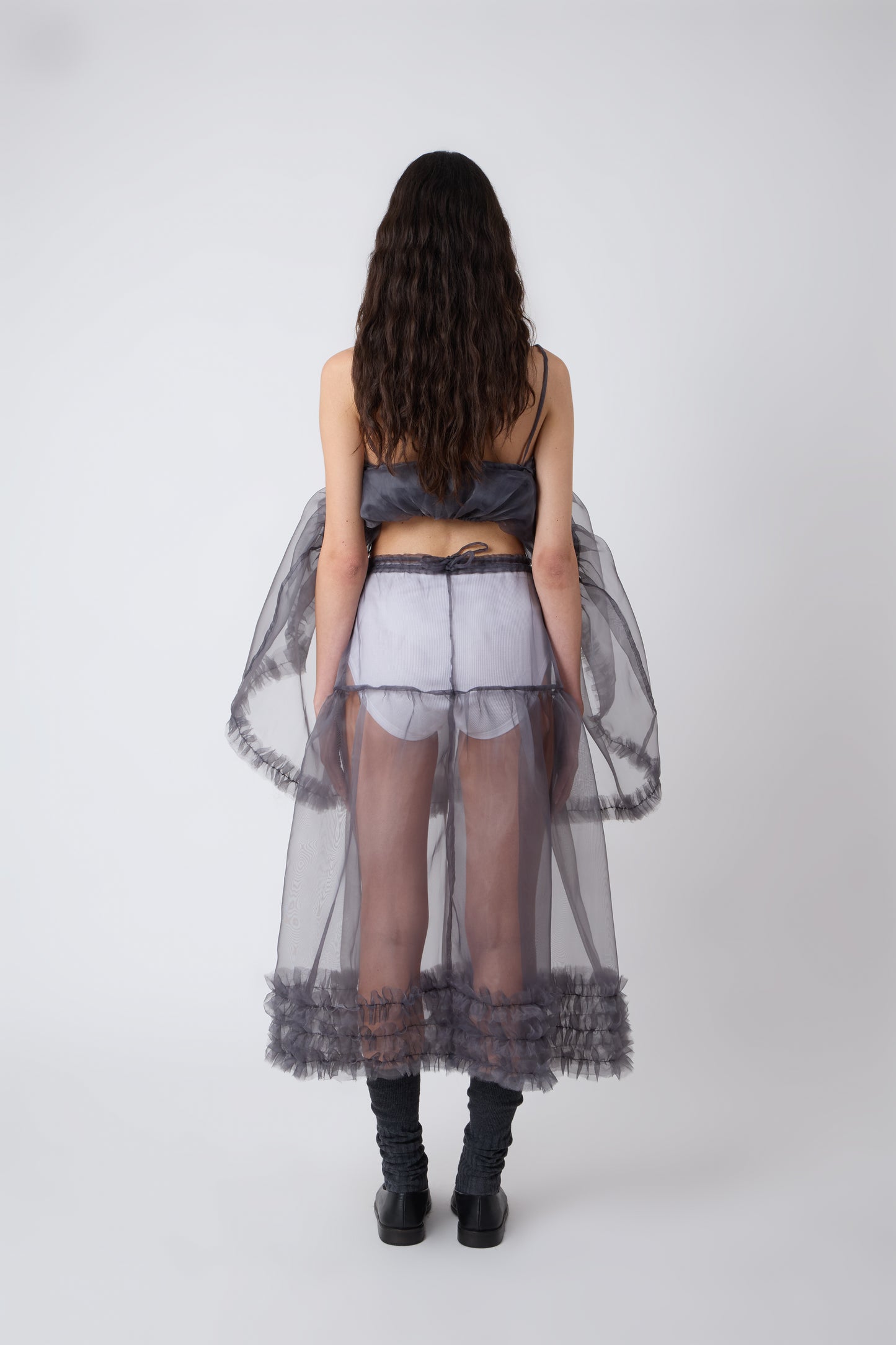 Margot Skirt in Grey Ruched Organza