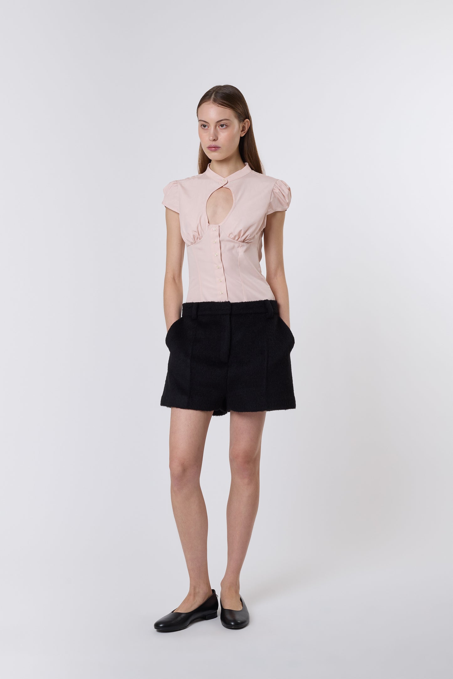 Sol Shorts in Black Brushed Wool