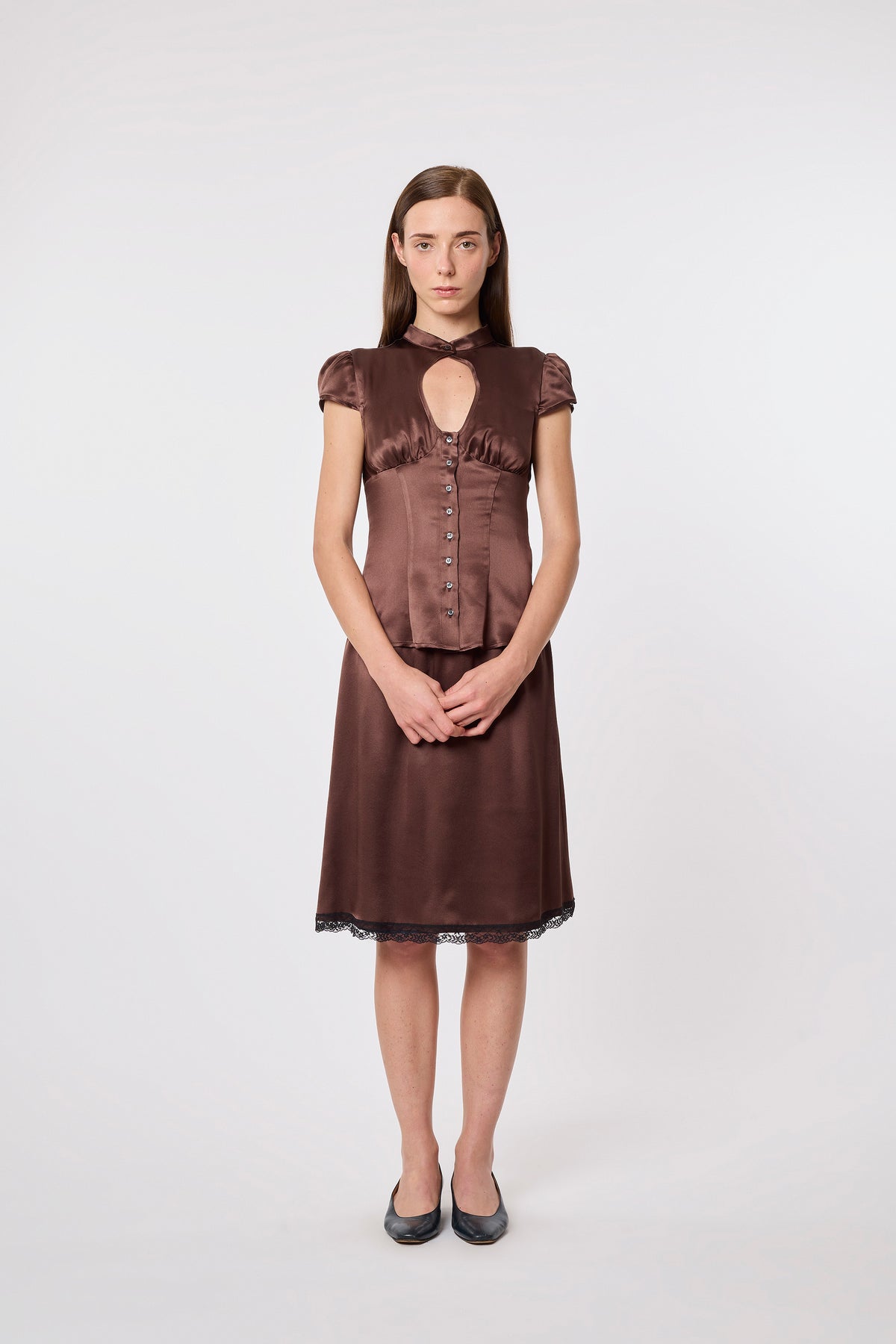 Berta Top in Brown Silk