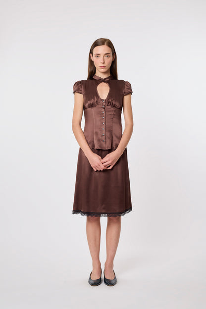 Berta Top in Brown Silk