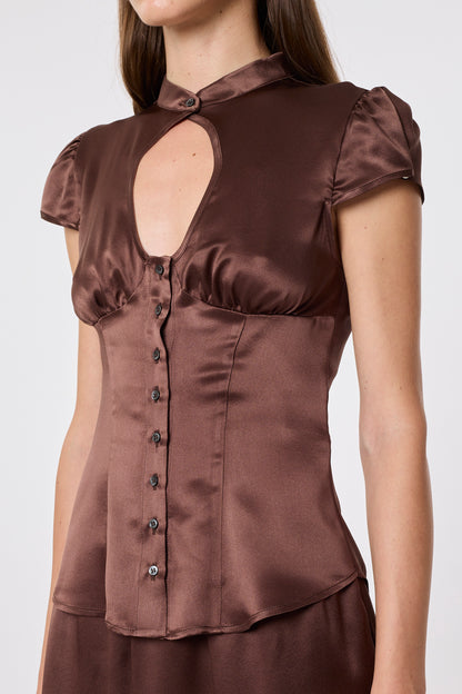 Berta Top in Brown Silk