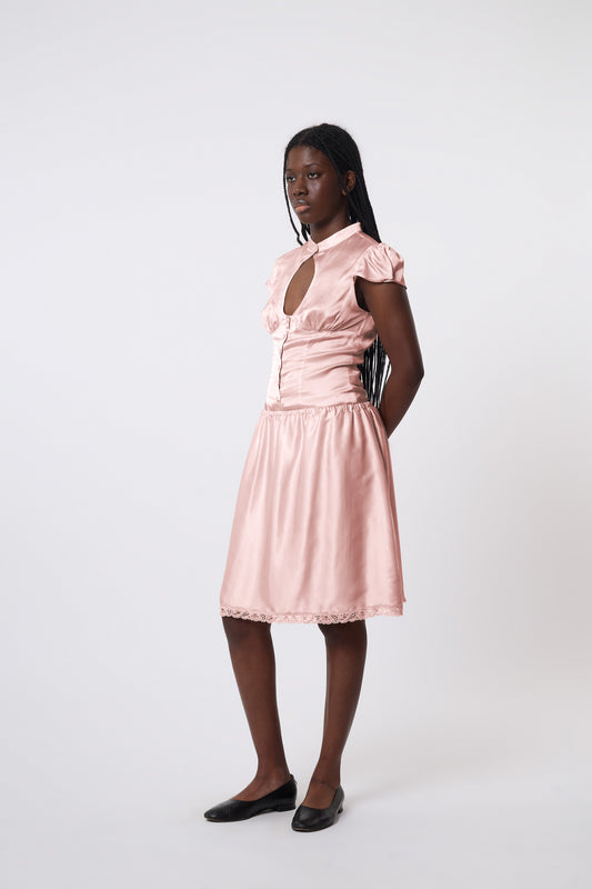 Pauline Skirt in Coral Satin