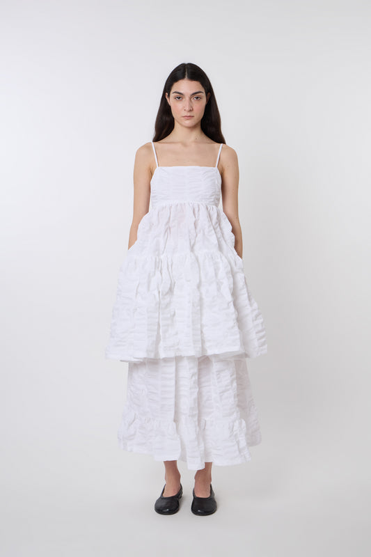 Eloise Dress in Ruched White Cotton