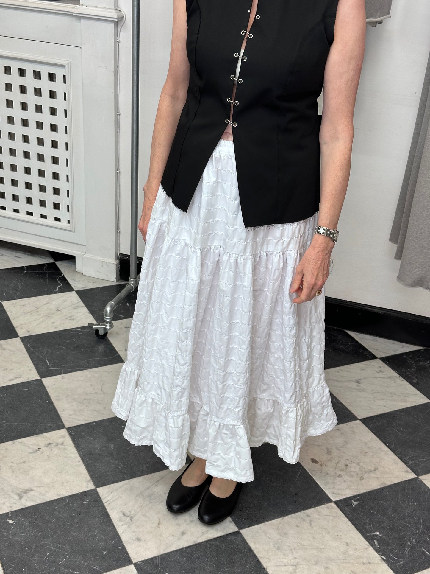 Margot Skirt in Ruched White Cotton