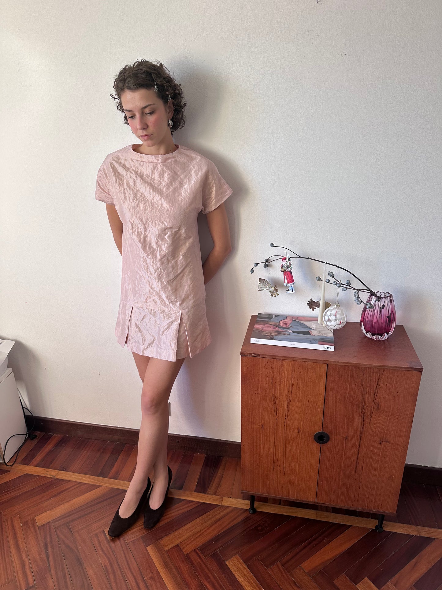 Tilda Dress in Blush Textured Taffeta