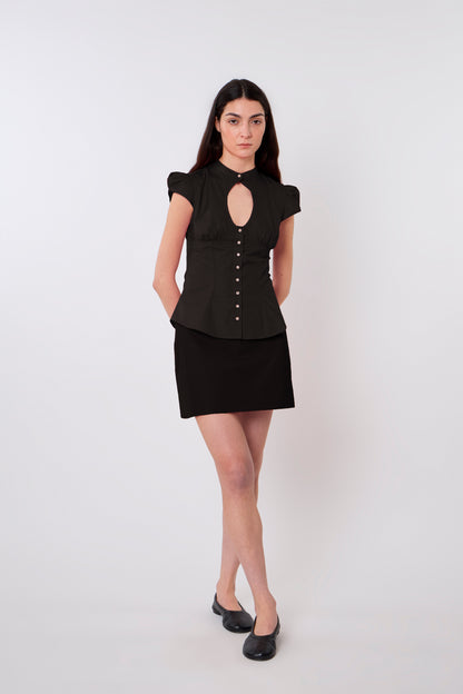 Lea Skirt in Gessato Brown Wool