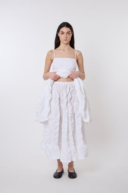 Margot Skirt in Ruched White Cotton