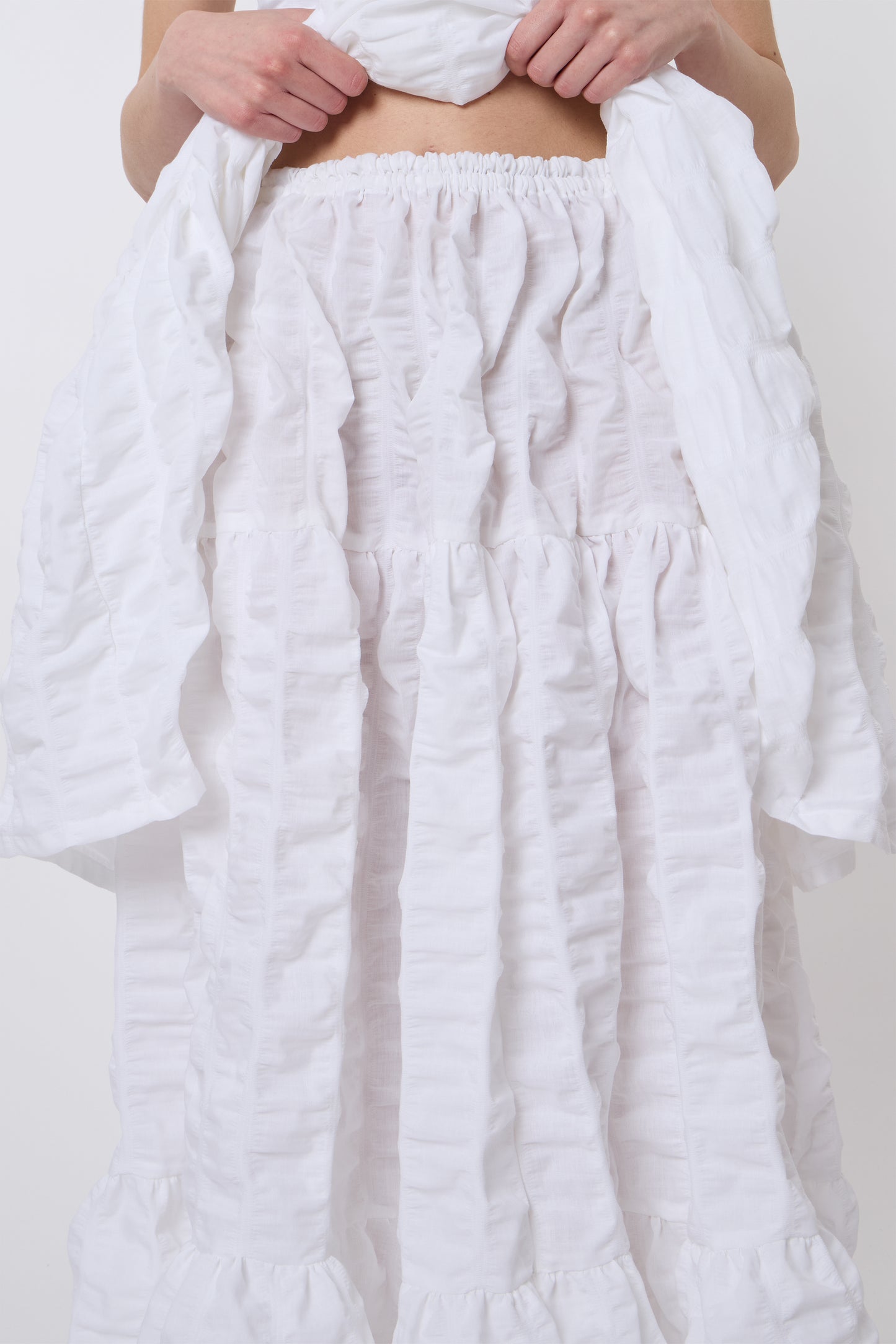 Margot Skirt in Ruched White Cotton