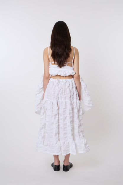 Margot Skirt in Ruched White Cotton