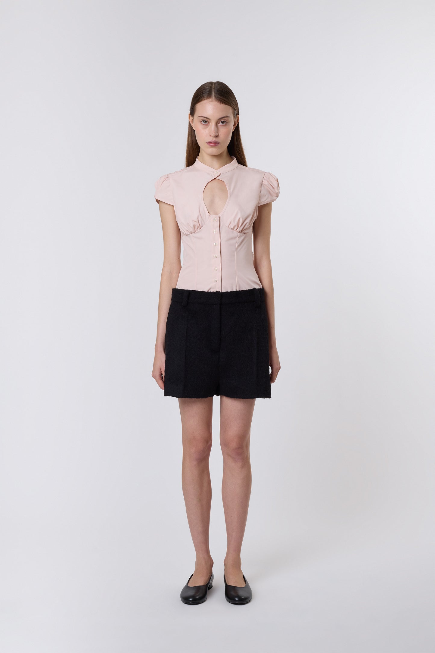 Sol Shorts in Black Brushed Wool