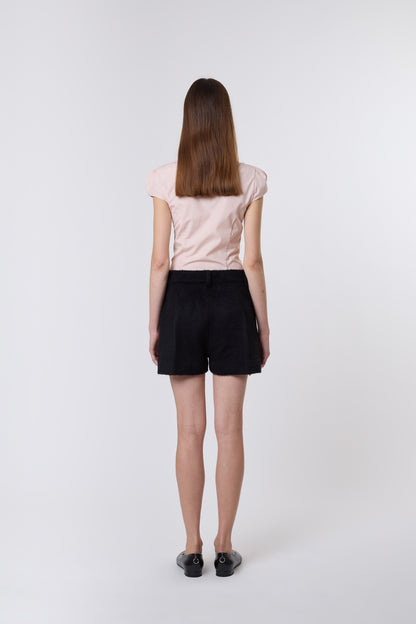 Sol Shorts in Black Brushed Wool